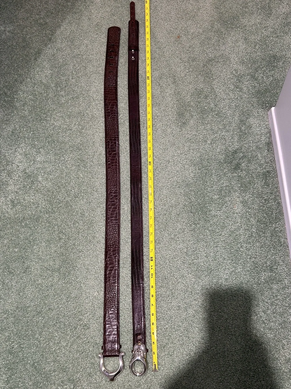 Set of 2 Brian Toohey Vintage Brown Leather Belts Polished Silver Buckles 🐊 🦎🪎
